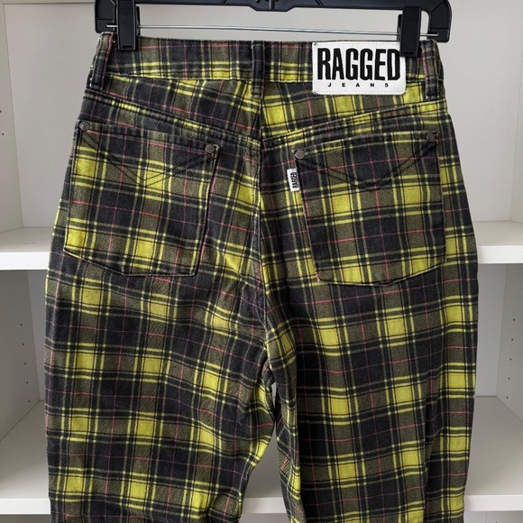 THE RAGGED PRIEST Caddie Lime Check Print Mom Jeans - Picture 7 of 9